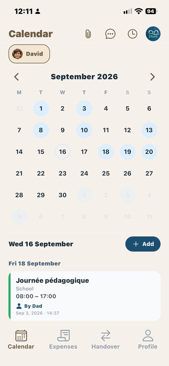 Capture d ecran calendrier dans 2Toits